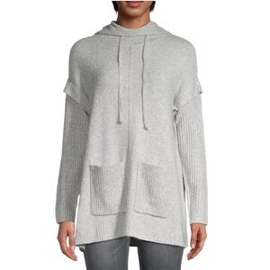 SAKS FIFTH AVENUE Heather Gray Oversized Hooded Pullover Tunic Sweater